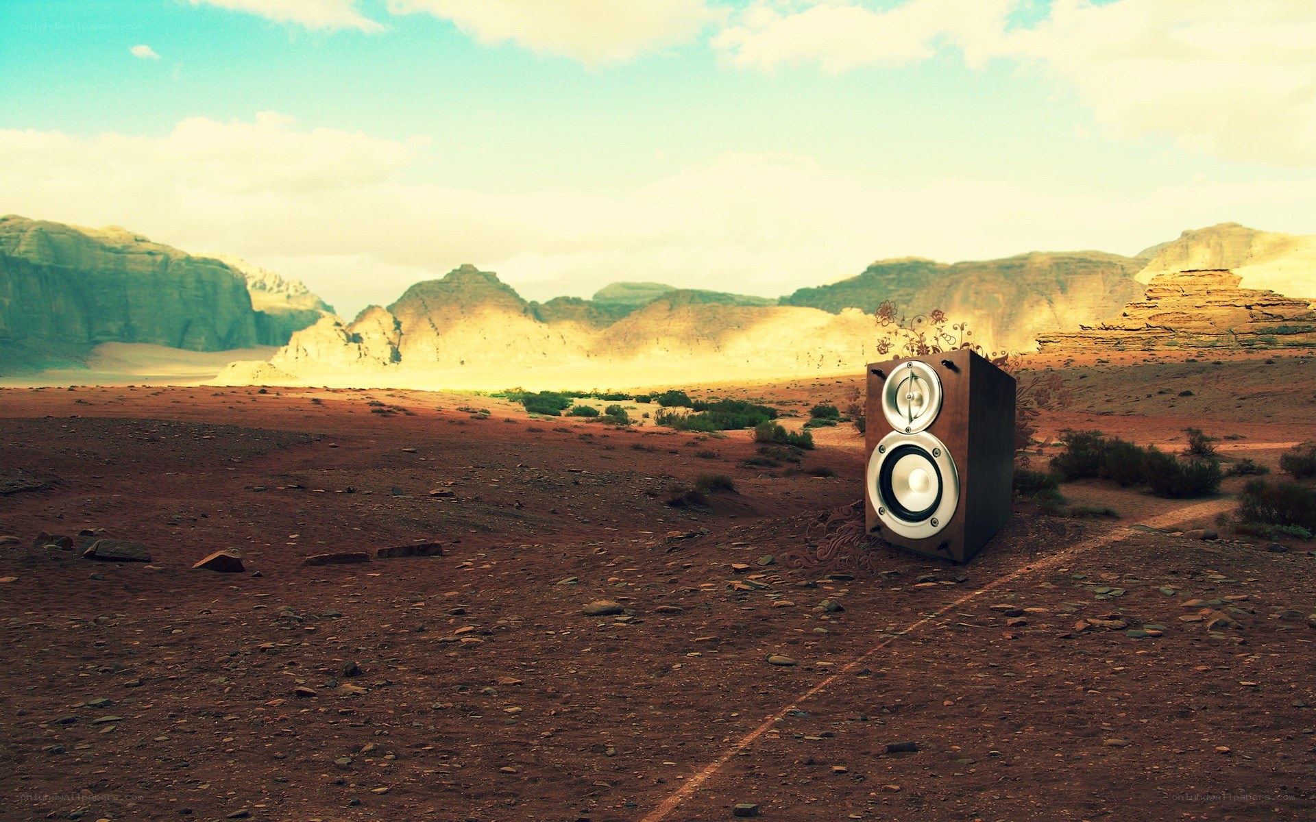 speaker in desert landscape