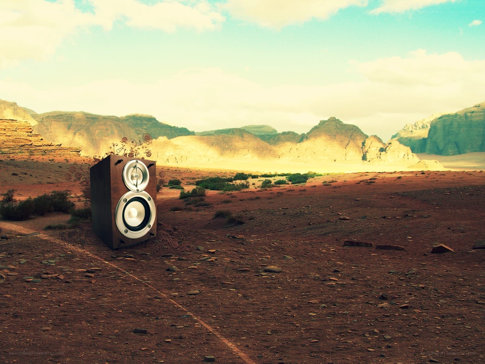 Speaker in desert landscape