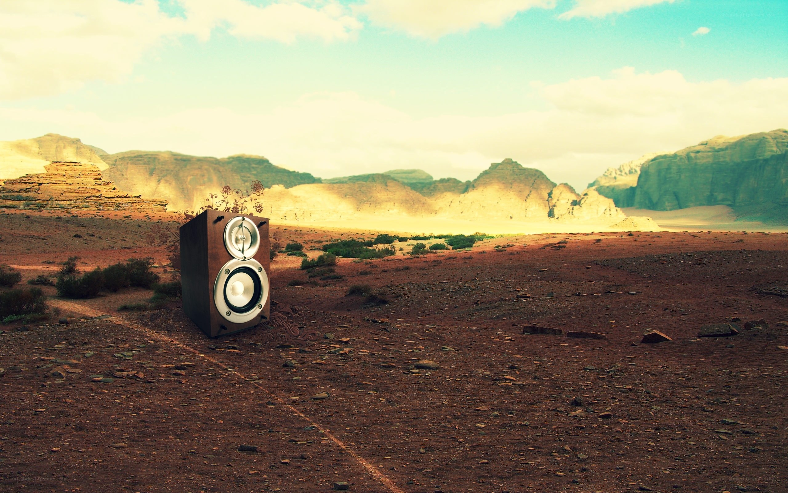 Speaker in desert landscape