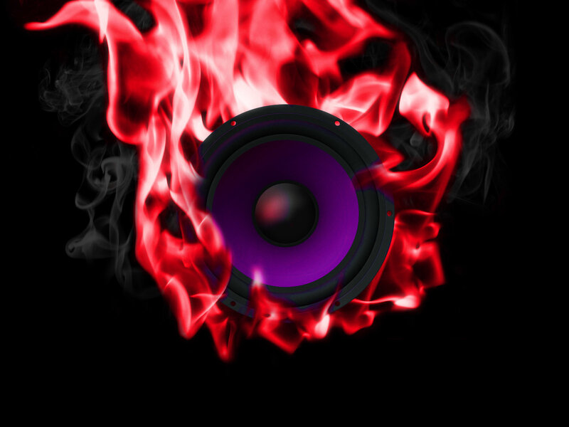 speaker with flames and smoke