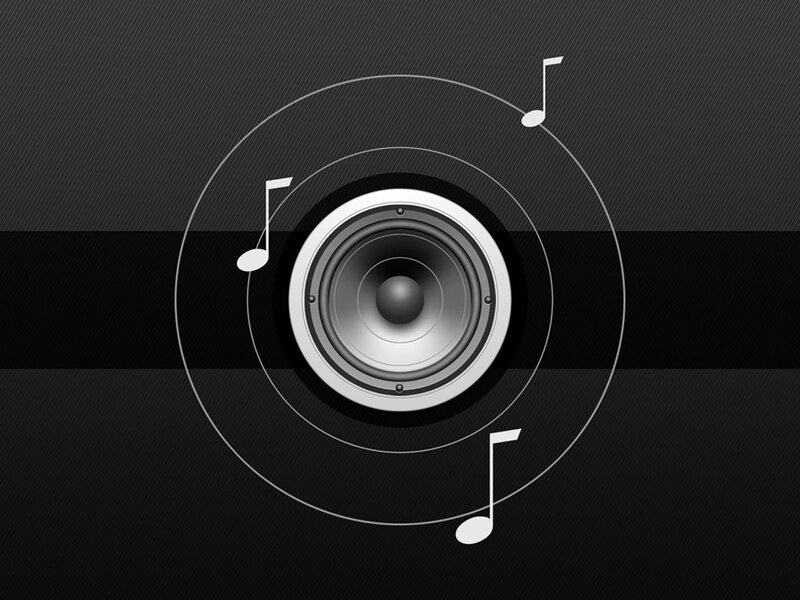 speaker with music notes
