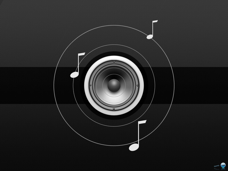 speaker with music notes
