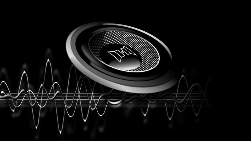 Speaker with Sound Waves — Black, Dramatic