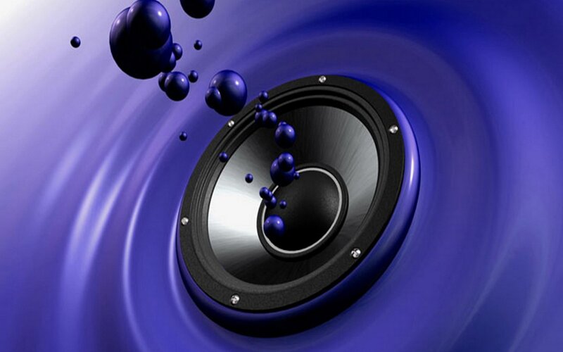 Speaker with Sound Waves — Blue, Dynamic, 3d Render, Bubbles