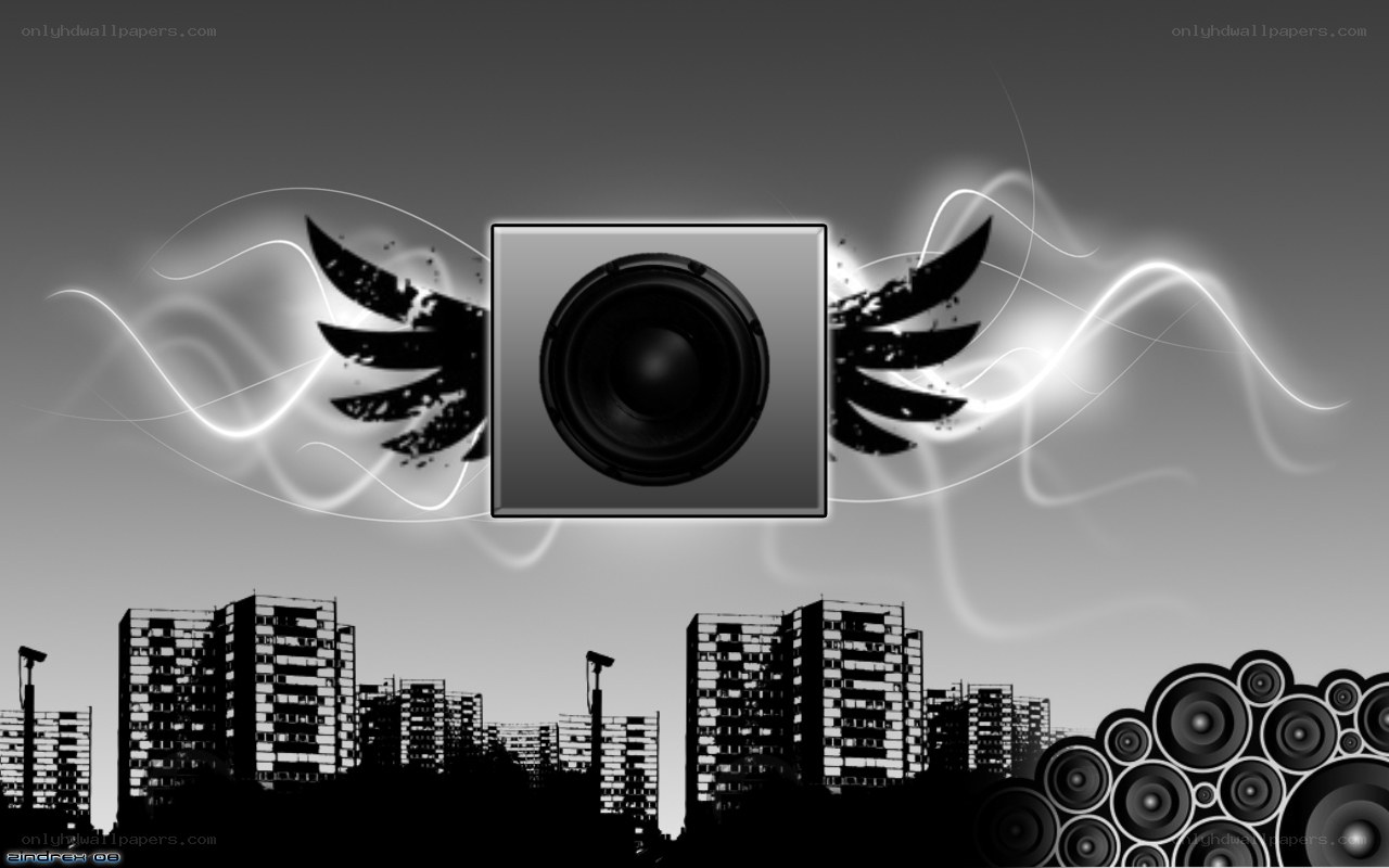 speaker with wings over city