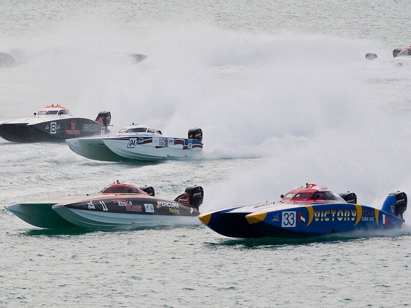 Speed Boats Racing — Blue, Dynamic, Photograph