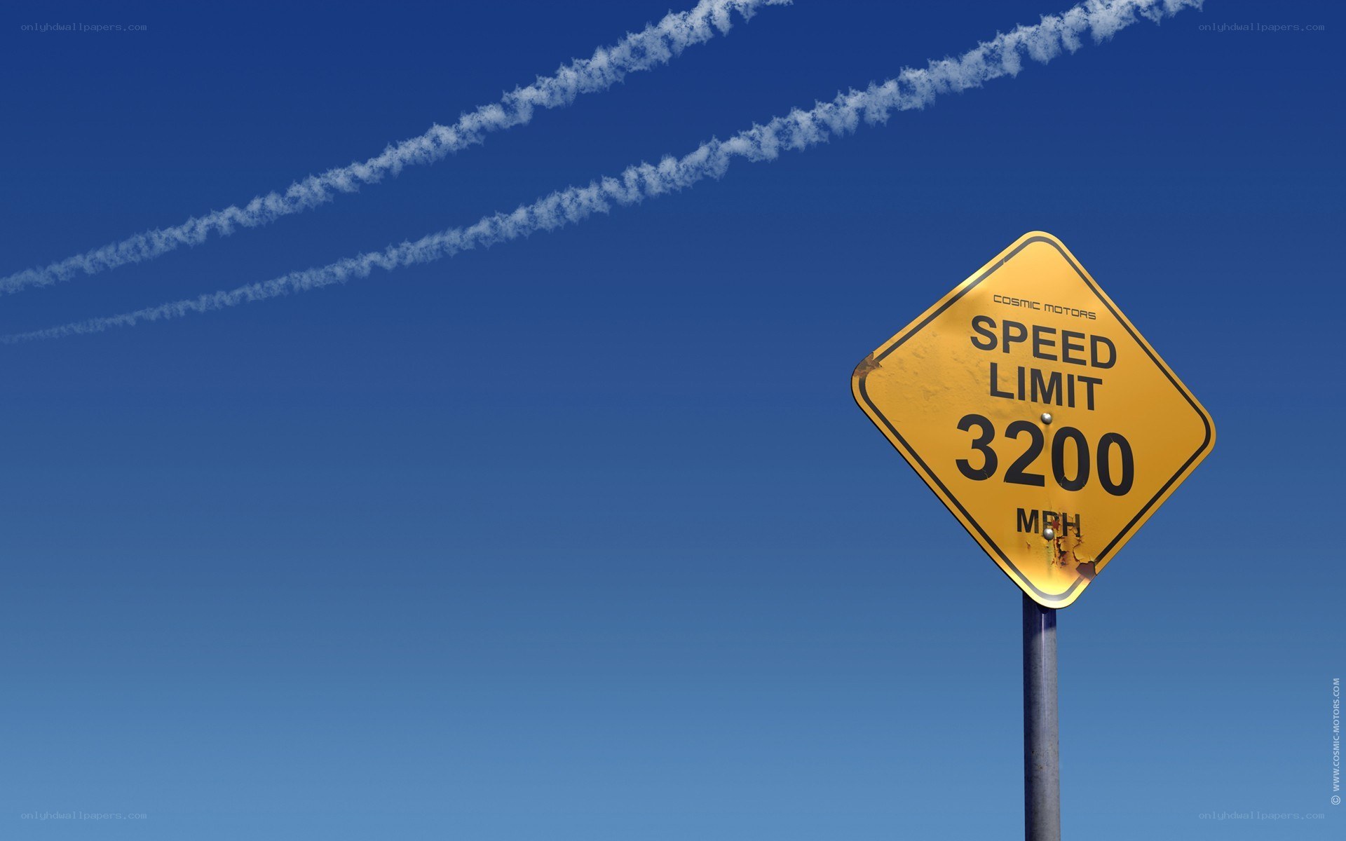 Speed limit sign with contrails
