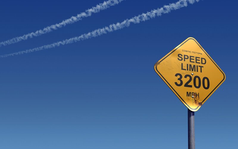 Speed limit sign with contrails
