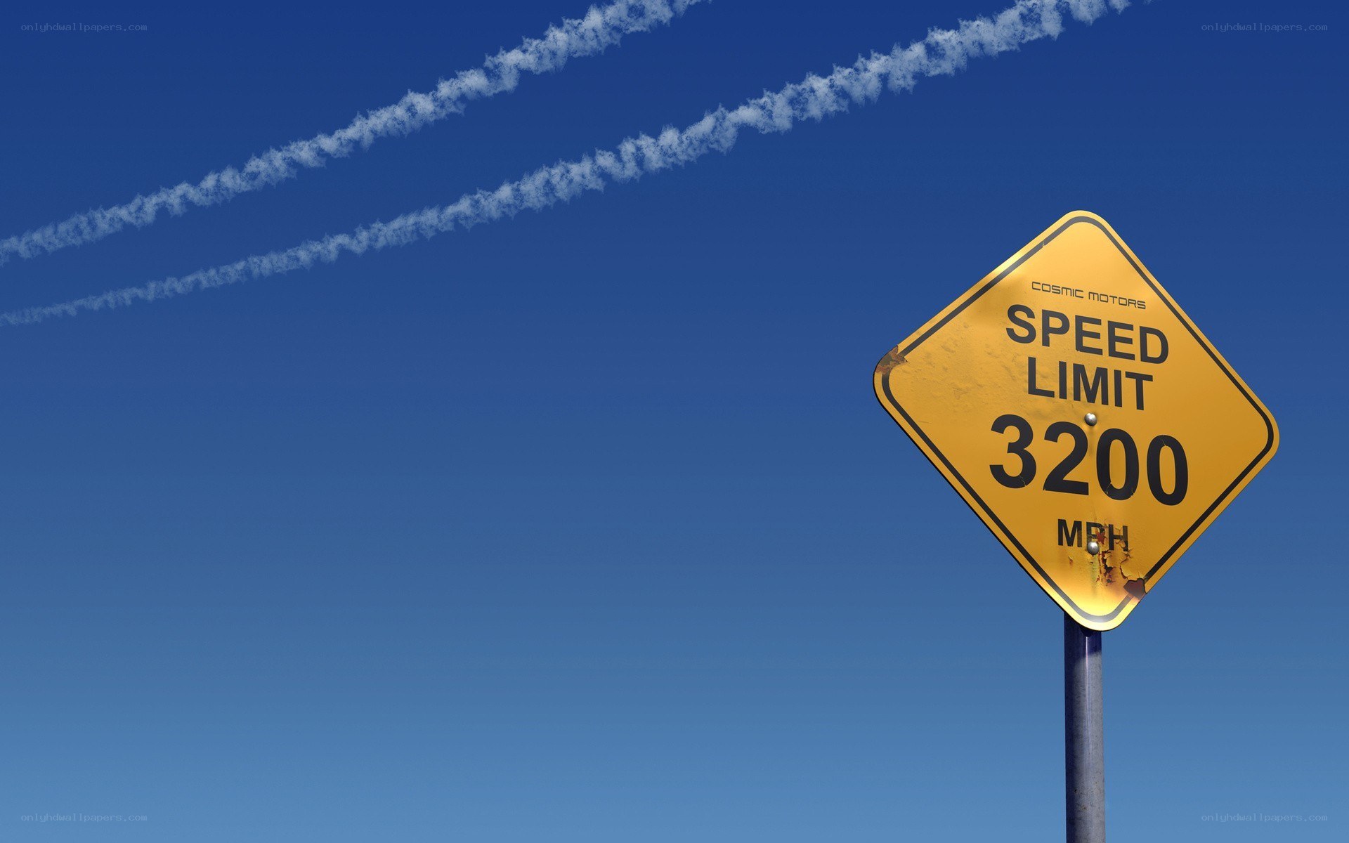 Speed limit sign with contrails
