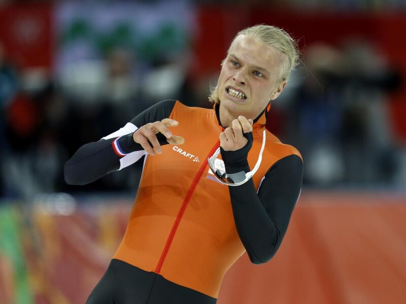 Speed Skater Celebrating — Orange, Intense