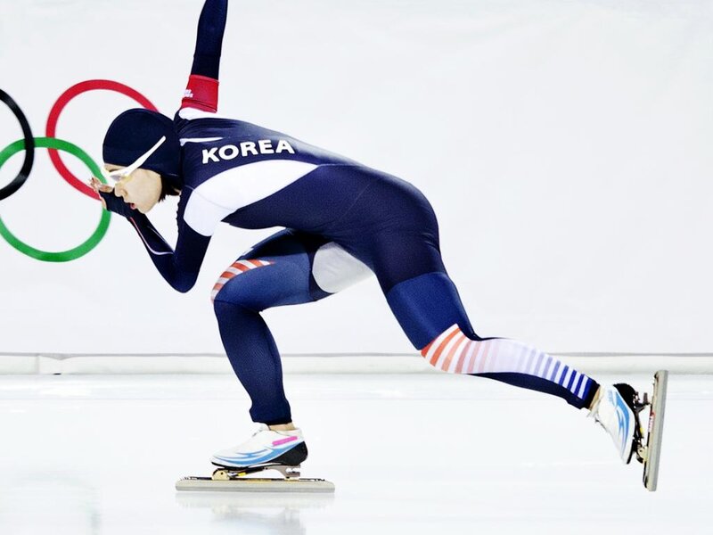 Speed Skater in Action — Blue, Focused