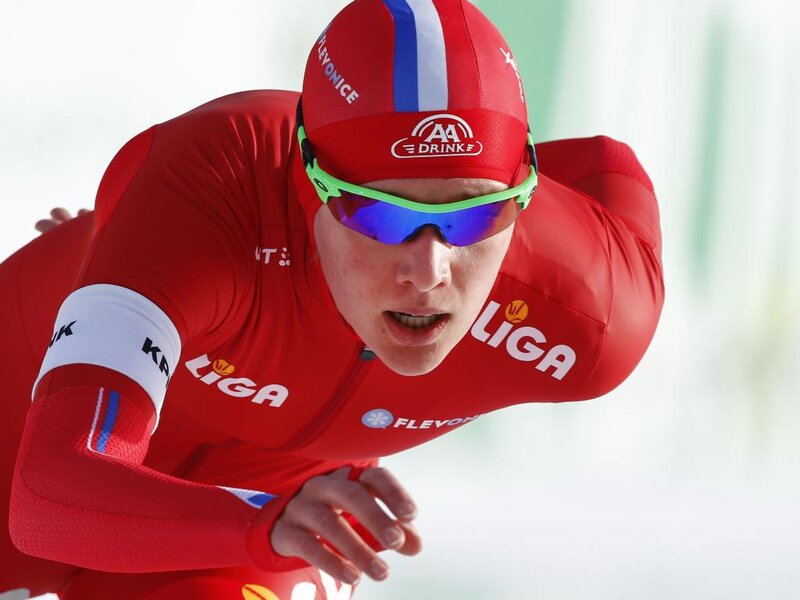 Speed Skater in Red Suit — Focused