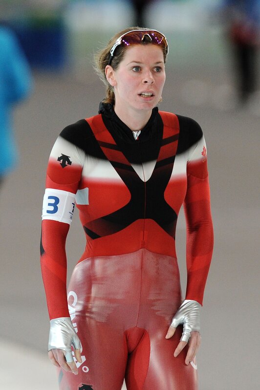 Speed skater in red suit
