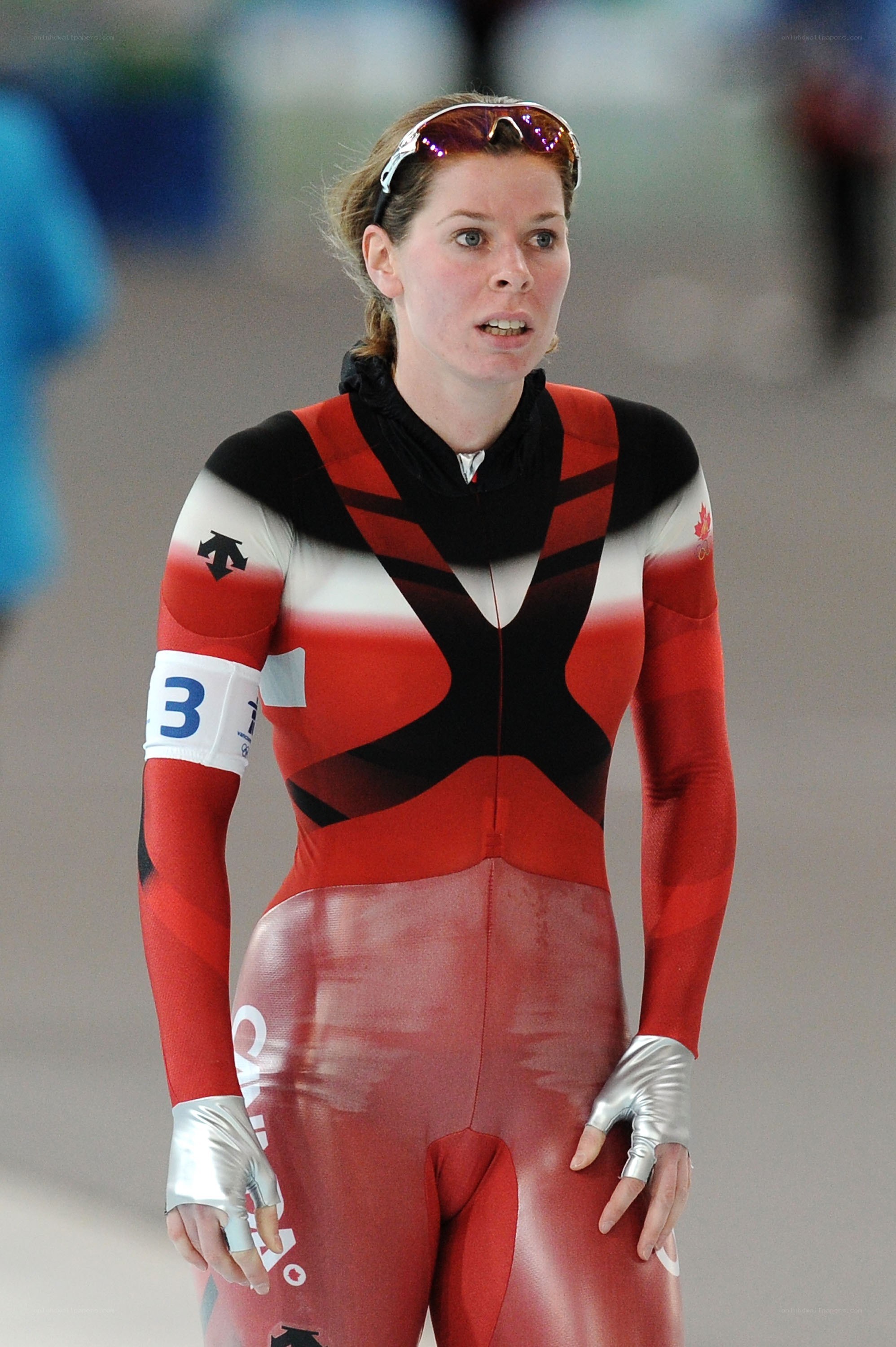 Speed skater in red suit