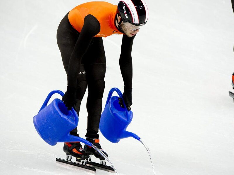 Speed Skater with Watering Cans