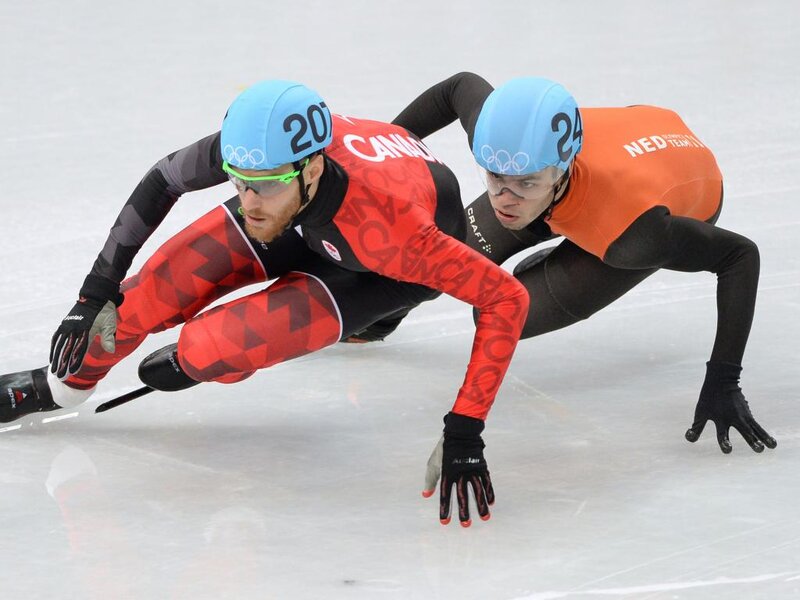 Speed Skaters on Ice — Red