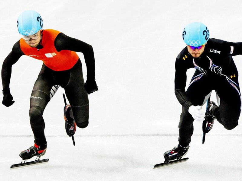 Speed Skaters on Ice — White, Competitive