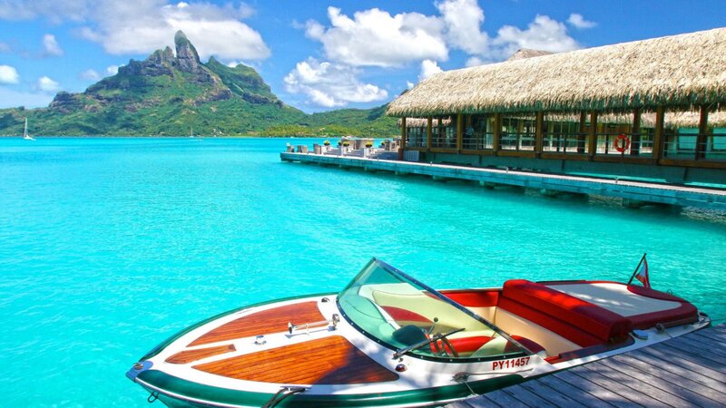 Speedboat at Dock — Blue