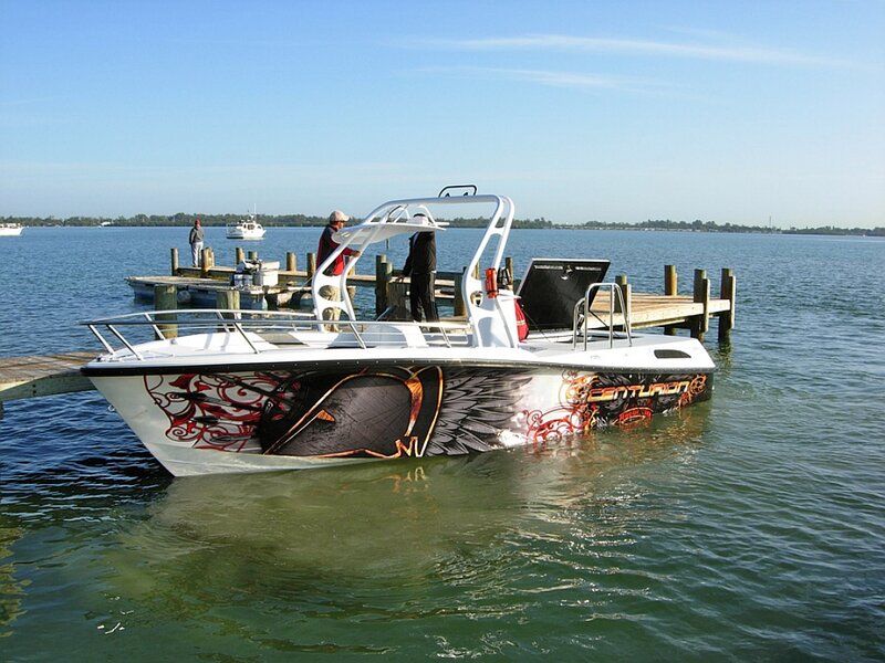 Speedboat at Dock — White