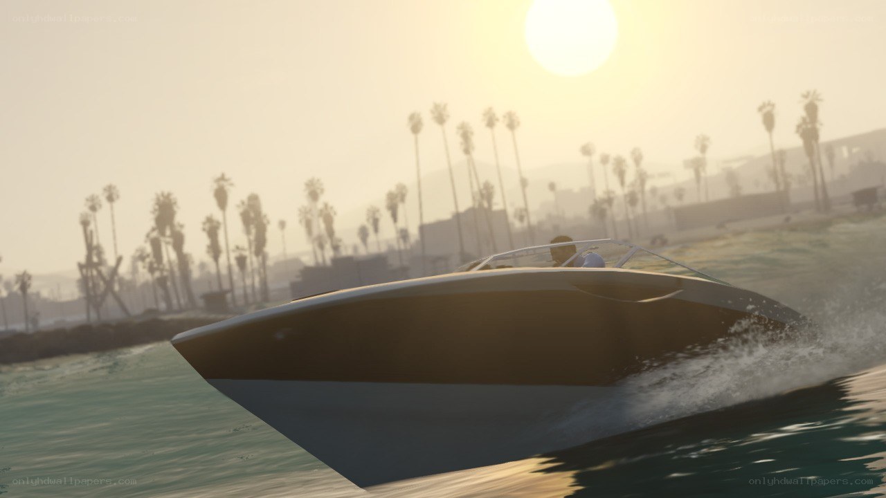 speedboat at sunset