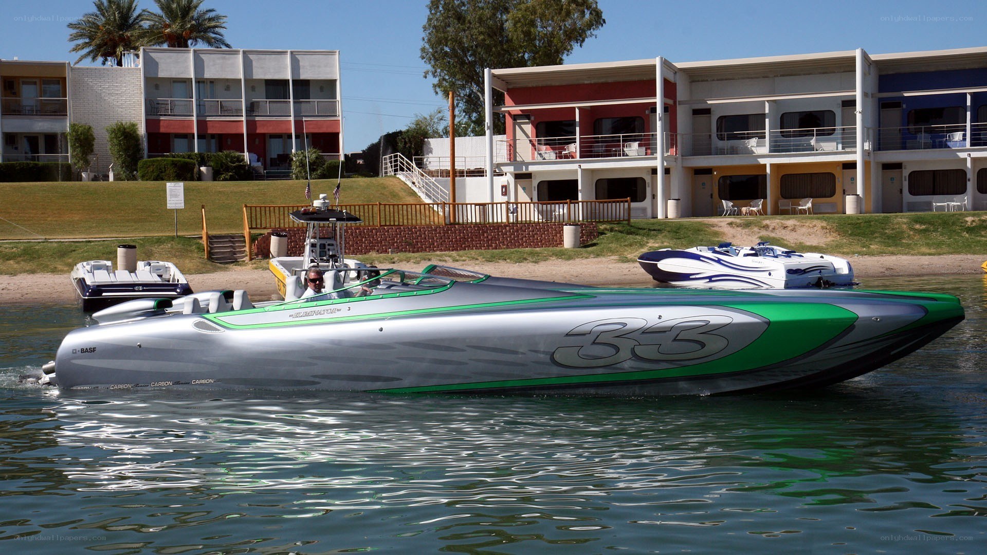 speedboat on a lake
