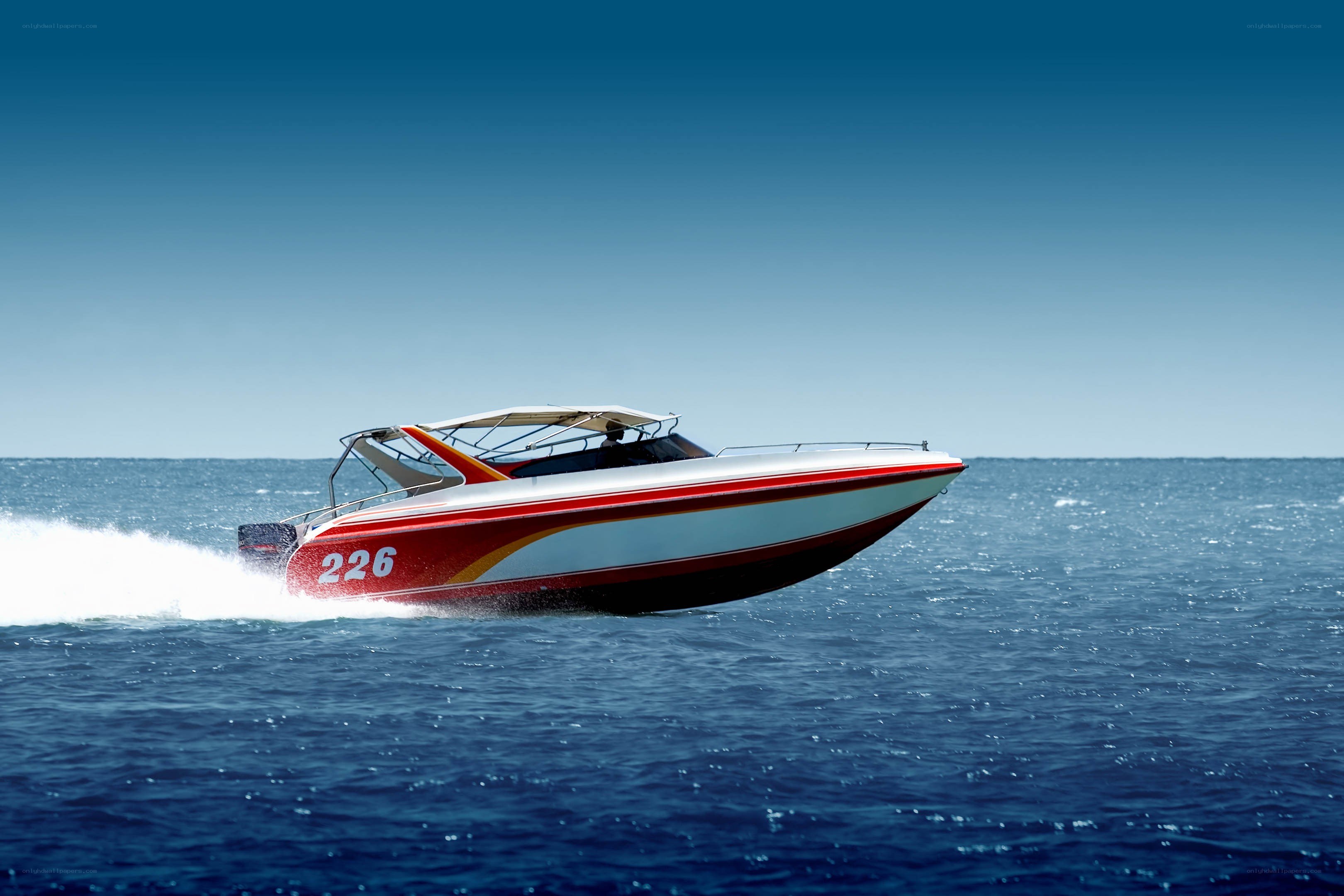 Speedboat on open water