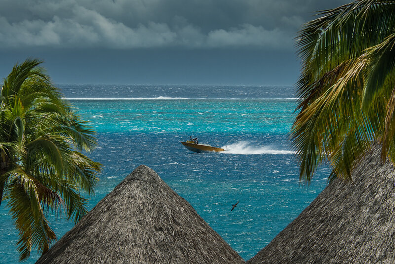 Speedboat on Turquoise Water — Blue