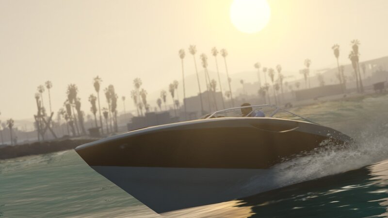 Speedboat on Water — Blue, Serene, Sunset
