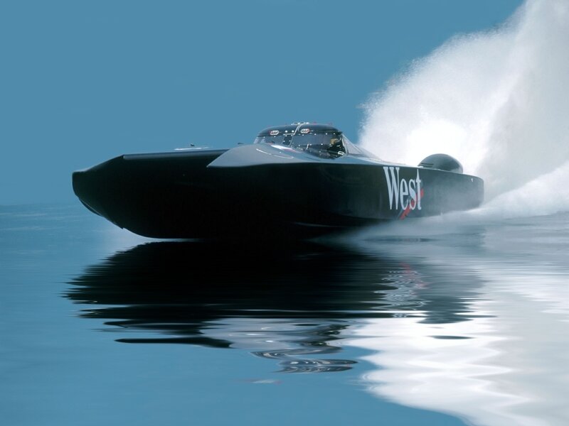 Speedboat racing on water