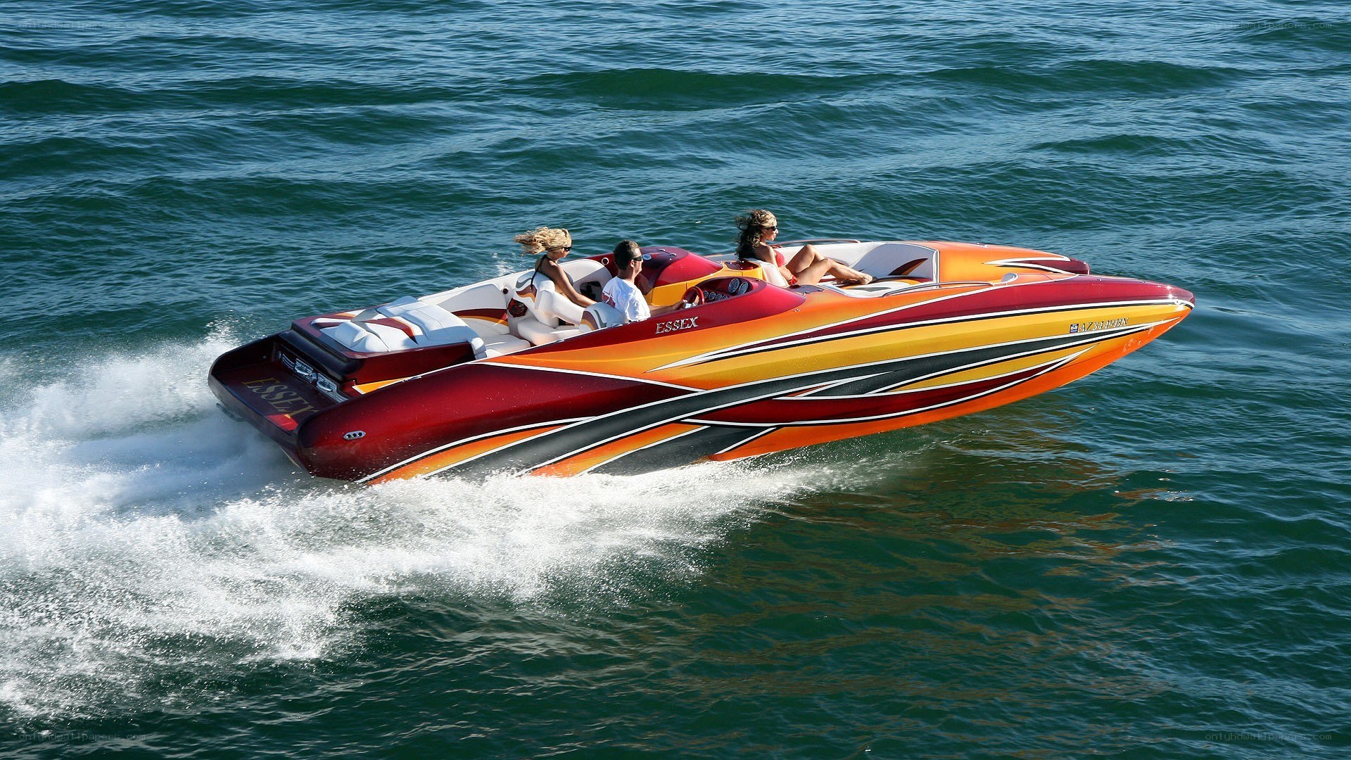 Speedboat with passengers on water
