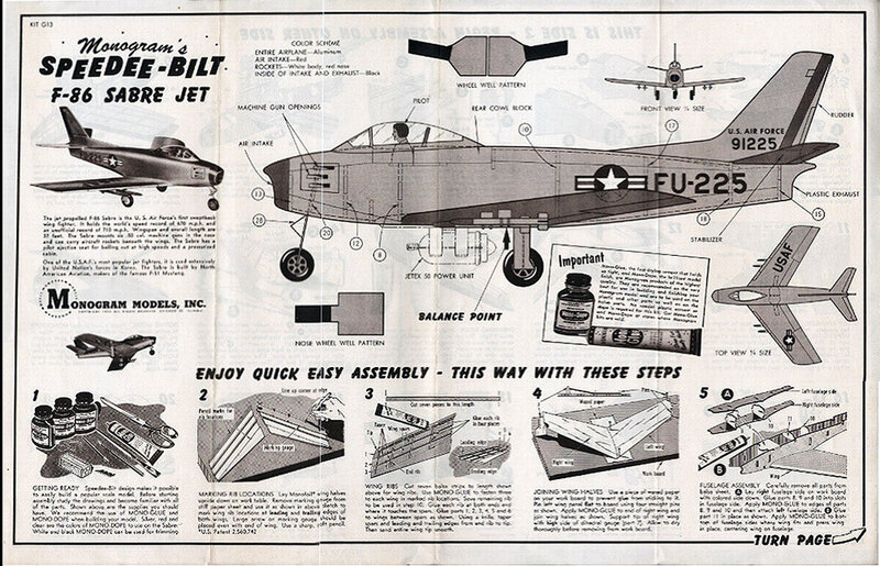 Speedee-Bilt F-86 Sabre Jet instructions