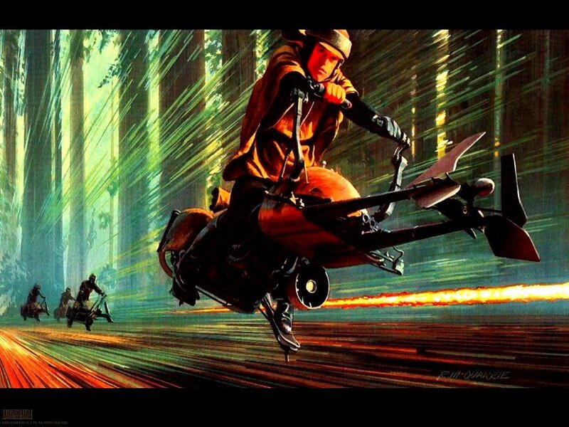 Speeder bike race in forest