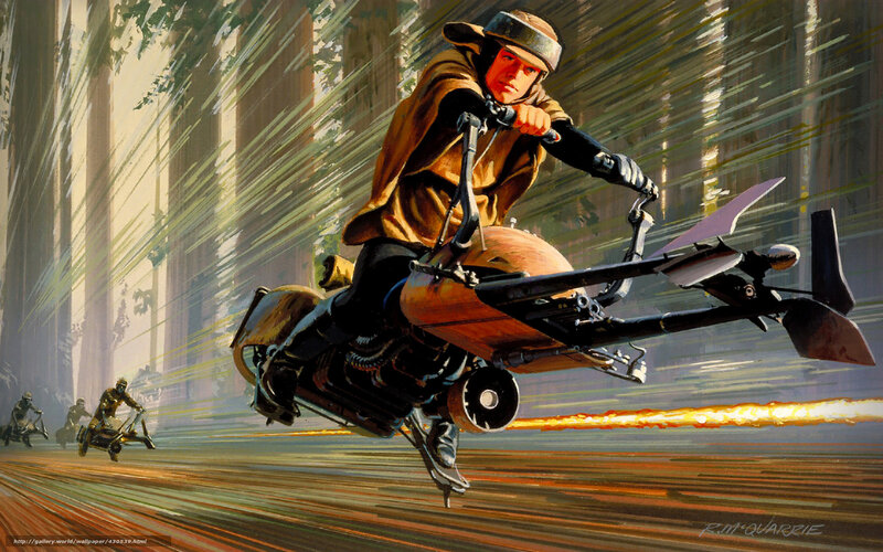 Speeder bike race in forest