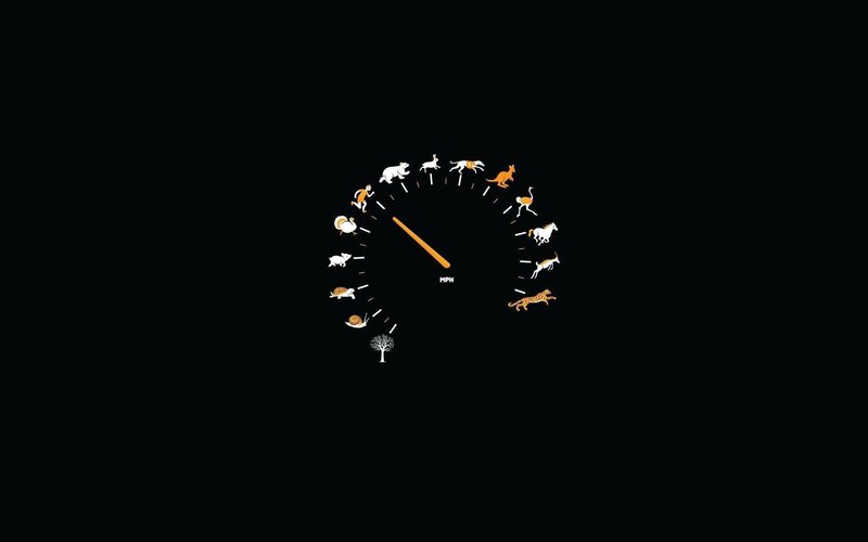 Speedometer with Animals — Black, Minimalist, Illustration, Tree