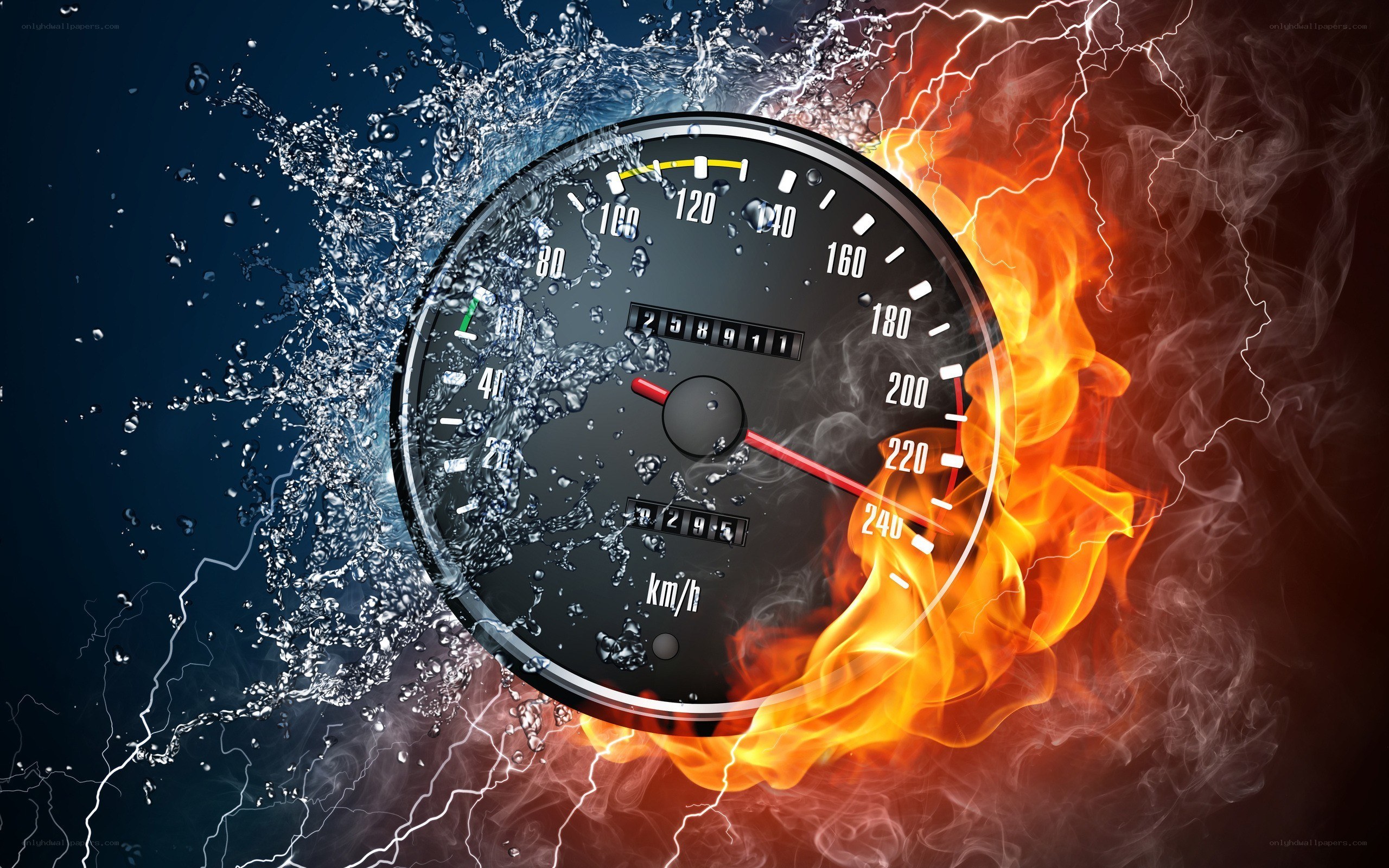 speedometer with fire and water