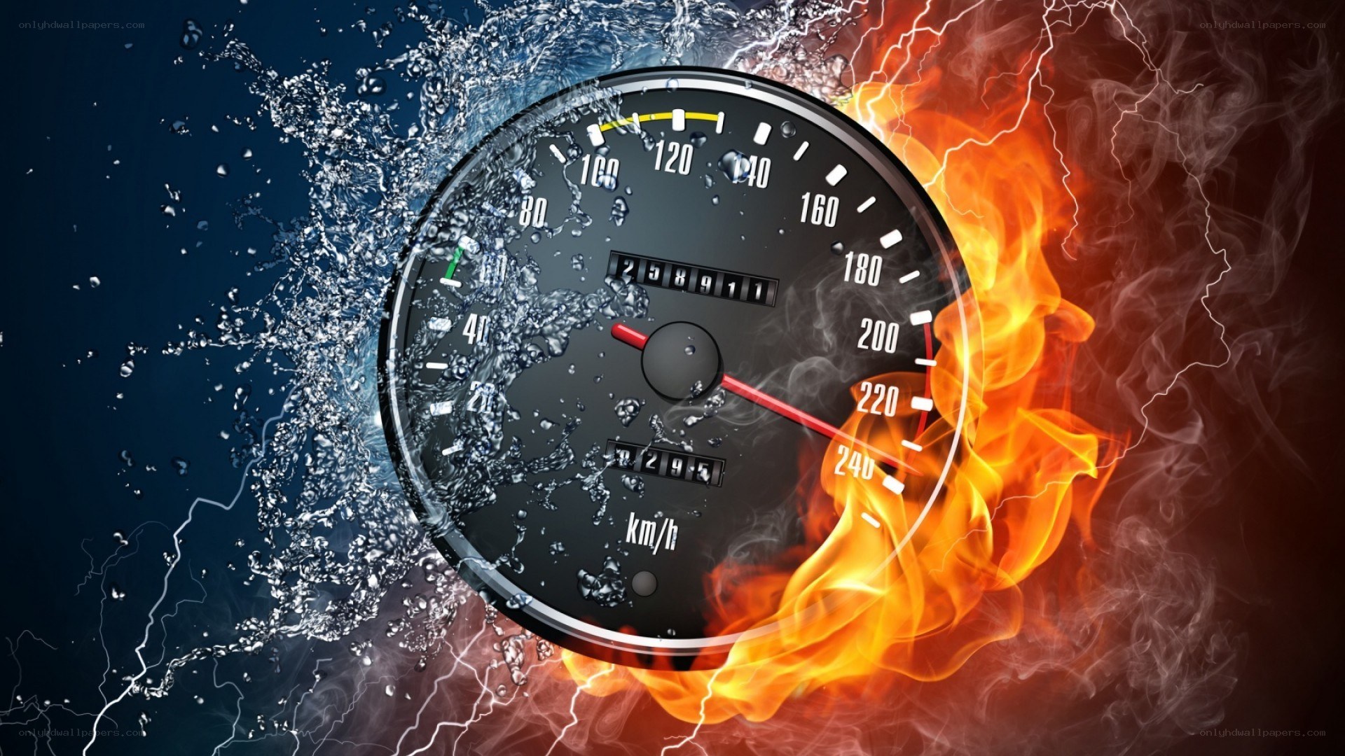 speedometer with fire and water