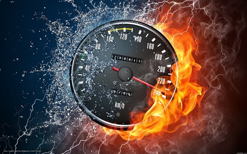 Speedometer with fire and water