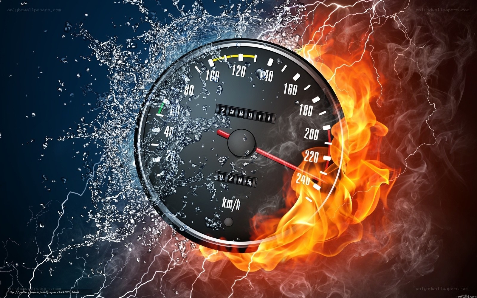 Speedometer with fire and water