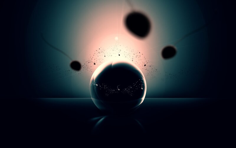 Sperm Cells Approaching Egg — Black, Dramatic