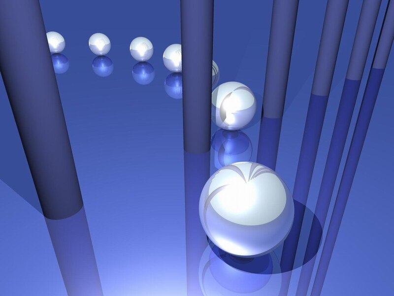 spheres in a blue corridor