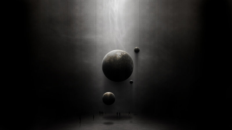 Spheres in a dark hall