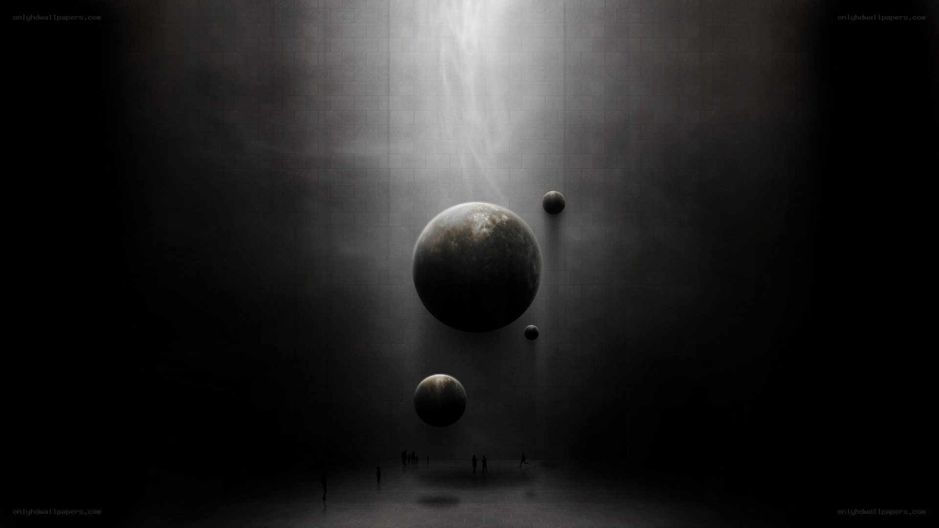 Spheres in a dark hall