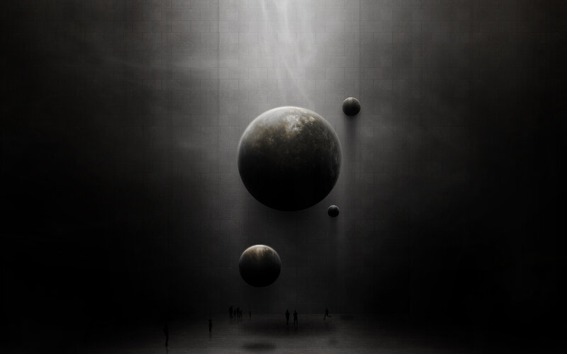 Spheres in a dark hall