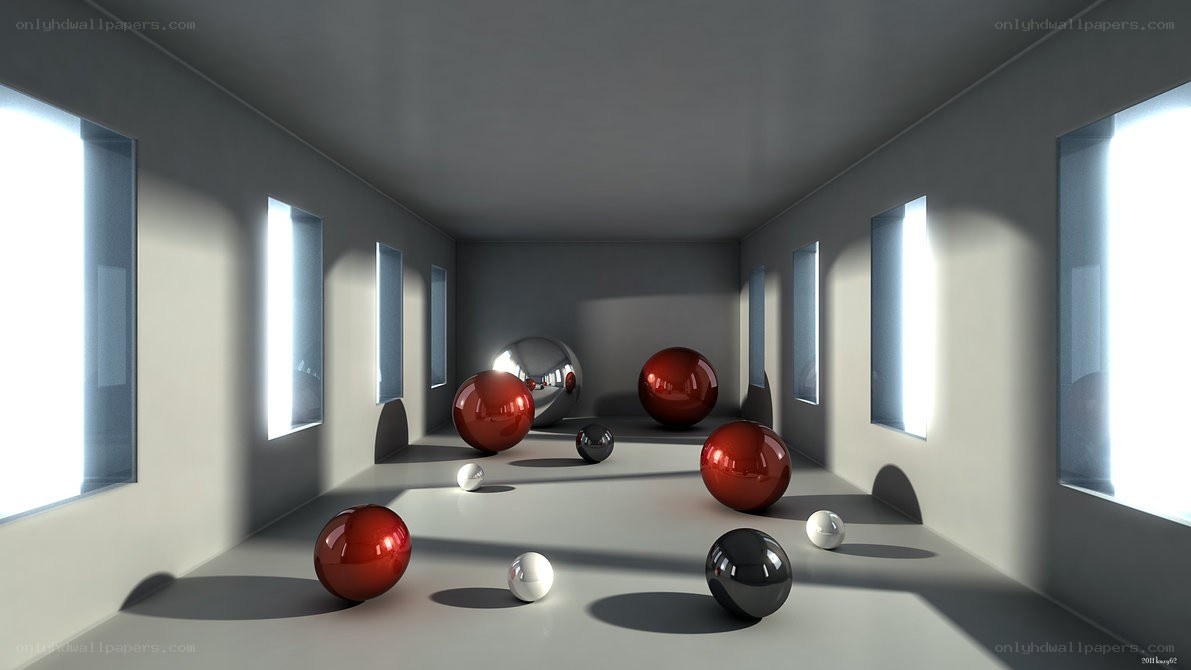 Spheres in a minimalist room