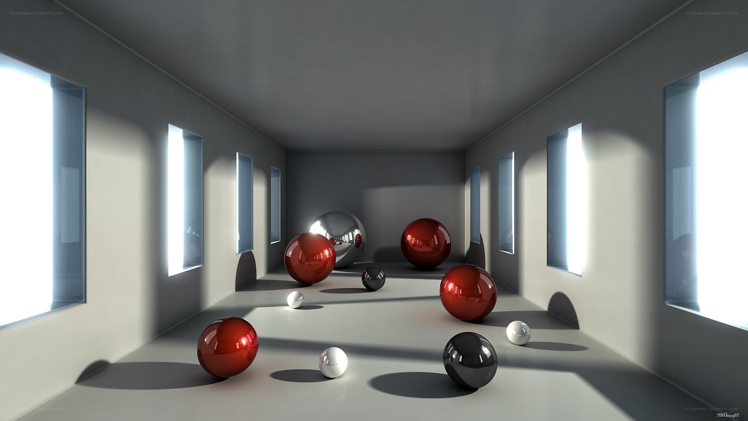 Spheres in a minimalist room