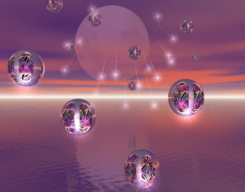 spheres of light over water