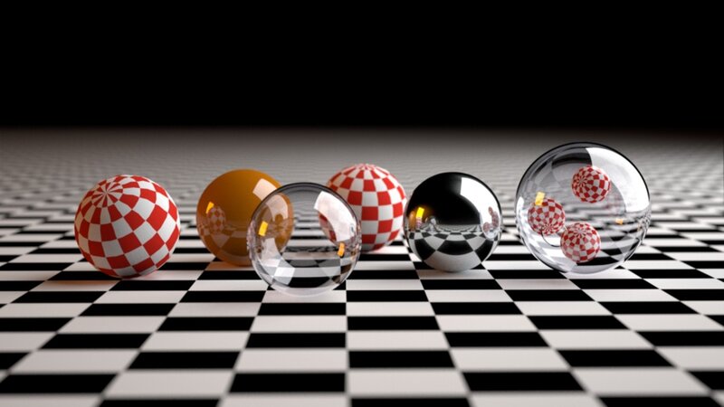 spheres on a checkered floor