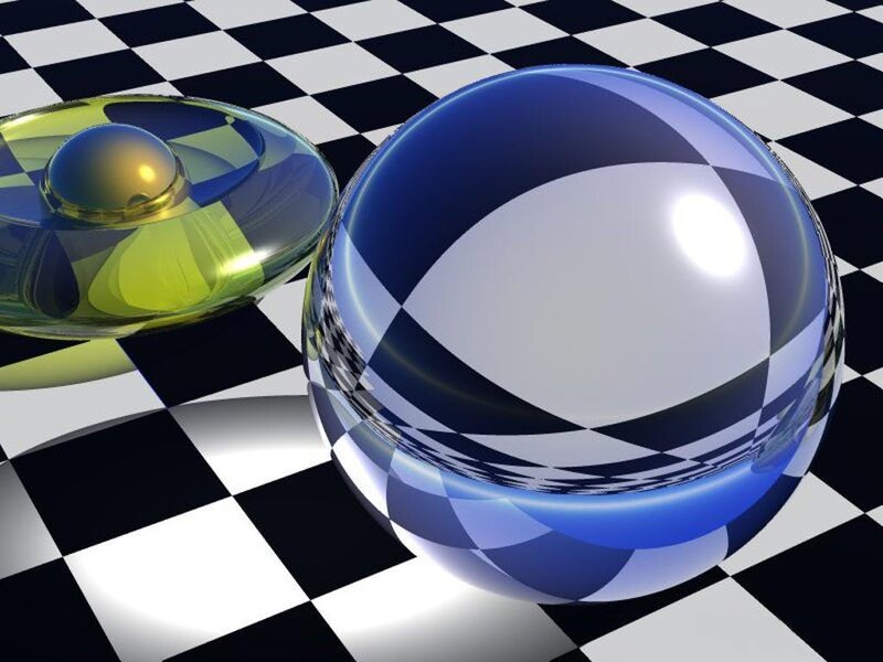 Spheres on a checkered floor