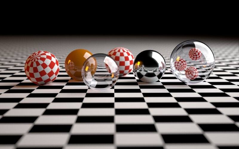 spheres on a checkered floor
