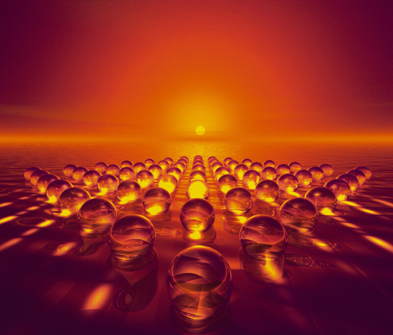 Spheres on a sunset horizon